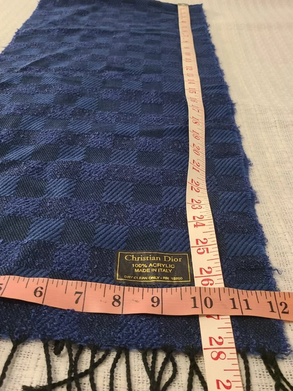 Vtg Dior Acrylic Blue Checkered Scarf Multitextured Italy